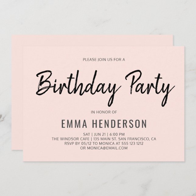 Invitación Moderna fiesta de cumpleaños simple (Anverso / Reverso)