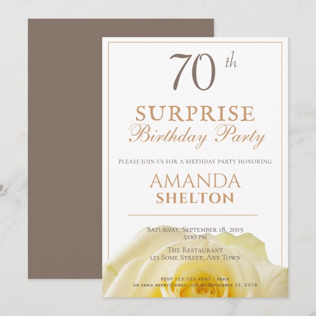 Invitación Moderna Fiesta de Cumpleaños Sorpresa de la Rosa A (Anverso / Reverso)