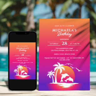 Invitación Moderna Fiesta de Cumpleaños Tropical Beach Sunset