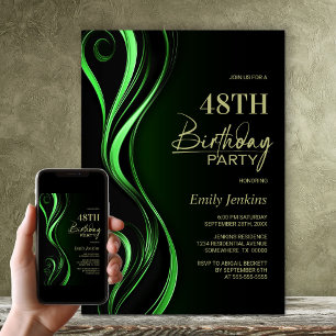 Invitación Moderna fiesta de cumpleaños verde negro