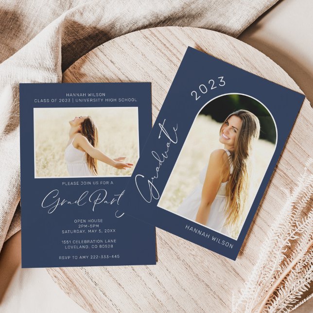 Invitación Moderna fiesta de graduación azul de la Marina de  (Subido por el creador)