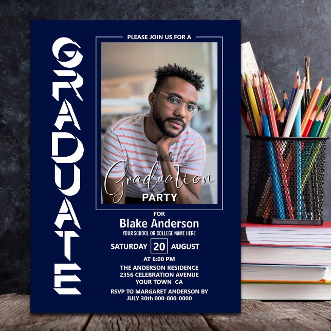 Invitación Moderna fiesta de graduación azul de la Marina de  (Subido por el creador)