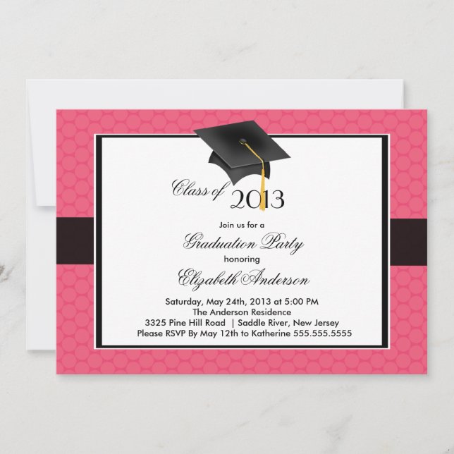 Invitación Moderna fiesta de graduación Cap & Tassel (Anverso)