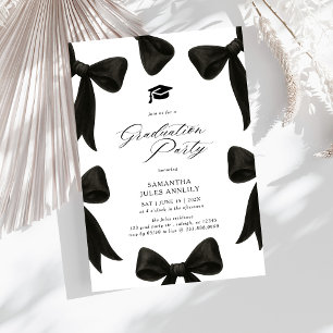 Invitación Moderna fiesta de graduación con lazo negro de mod