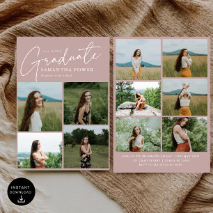 Invitación Moderna fiesta de graduación de 10 fotos del Rosa 