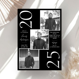 Invitación Moderna fiesta de graduación de 3 fotos