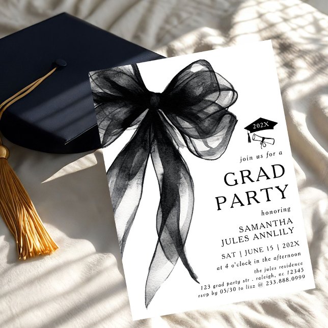 Invitación Moderna fiesta de graduación de Black Bow (Subido por el creador)
