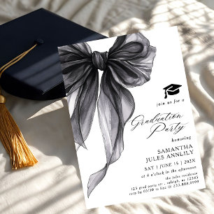 Invitación Moderna fiesta de graduación de Black Bow