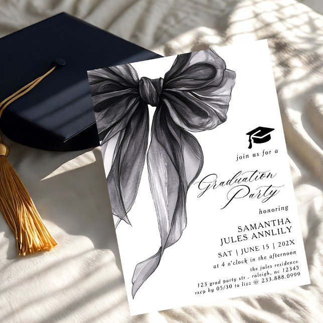 Invitación Moderna fiesta de graduación de Black Bow (Subido por el creador)