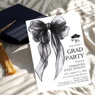 Invitación Moderna fiesta de graduación de Black Bow