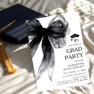 Invitación Moderna fiesta de graduación de Black Bow