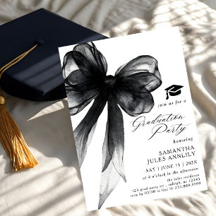 Invitación Moderna fiesta de graduación de Black Bow