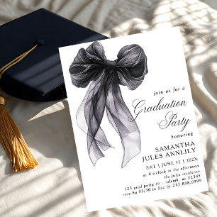 Invitación Moderna fiesta de graduación de Black Bow