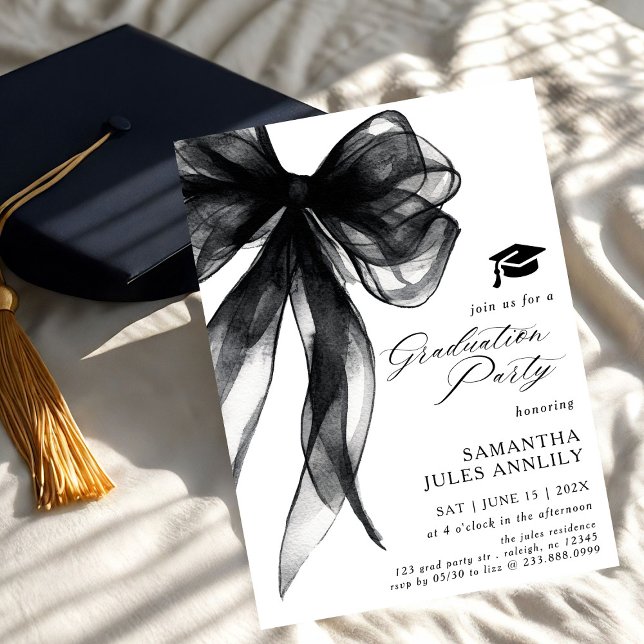 Invitación Moderna fiesta de graduación de Black Bow (Subido por el creador)
