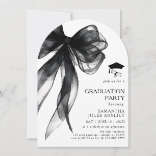 Invitación Moderna fiesta de graduación de Black Bow