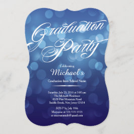 Invitación Moderna fiesta de graduación de Bokeh Blue Typogra