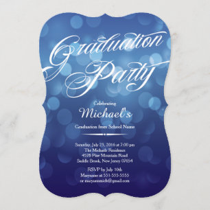 Invitación Moderna fiesta de graduación de Bokeh Blue Typogra