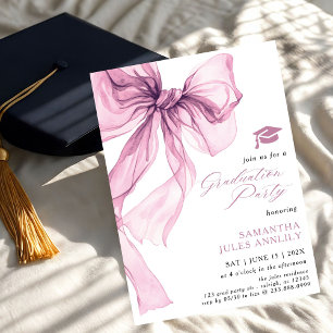 Invitación Moderna fiesta de graduación de Bow Rosa