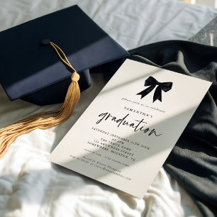 Invitación Moderna fiesta de graduación de Coquette Bow Black