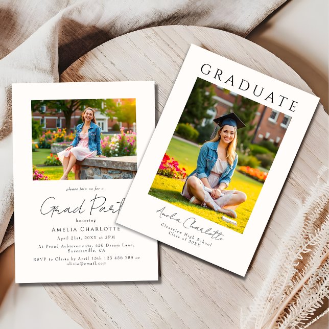 Invitación Moderna fiesta de graduación de dos fotos (Subido por el creador)