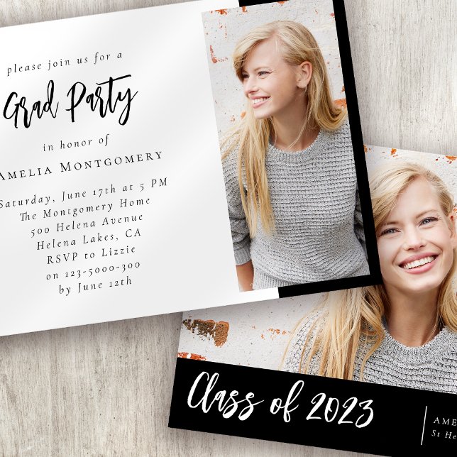 Invitación Moderna fiesta de graduación de dos fotos mínima (Subido por el creador)