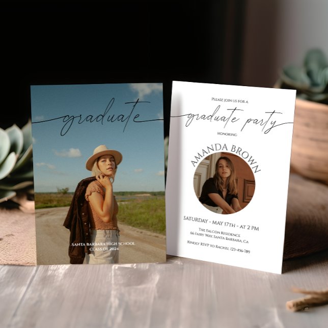 Invitación Moderna fiesta de graduación de dos fotos mínima (Subido por el creador)