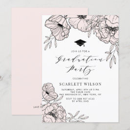 Invitación Moderna fiesta de graduación de flores rosas de Ru