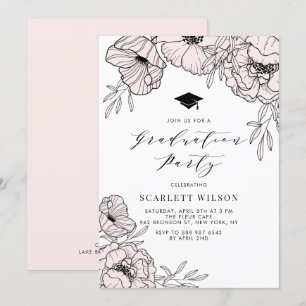 Invitación Moderna fiesta de graduación de flores rosas de Ru