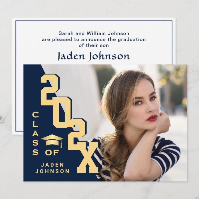 Invitación Moderna fiesta de graduación de FOTO de grado (Anverso / Reverso)