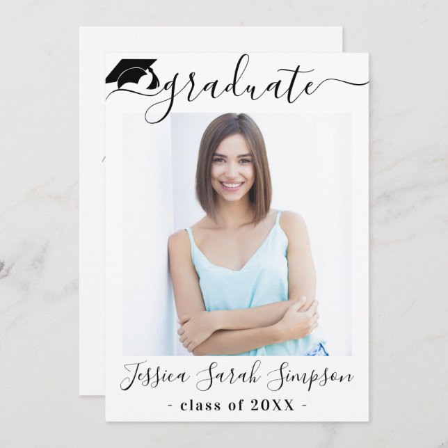 Invitación Moderna fiesta de graduación de FOTO Minimalista (Anverso / Reverso)