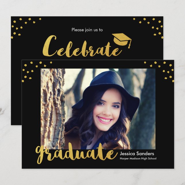 Invitación Moderna fiesta de graduación de fotografía con dec (Anverso / Reverso)
