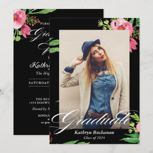 Invitación Moderna fiesta de graduación de fotografía floral