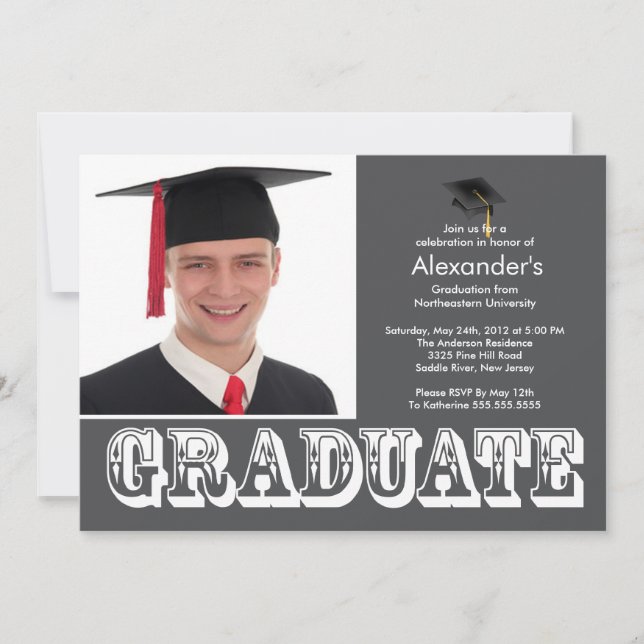 Invitación Moderna fiesta de graduación de fotografía gris pa (Anverso)