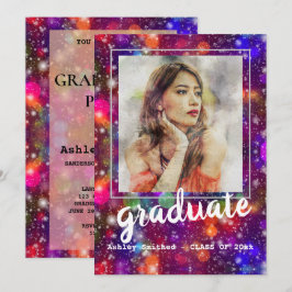 Invitación Moderna fiesta de graduación de fotograma Rosa #2