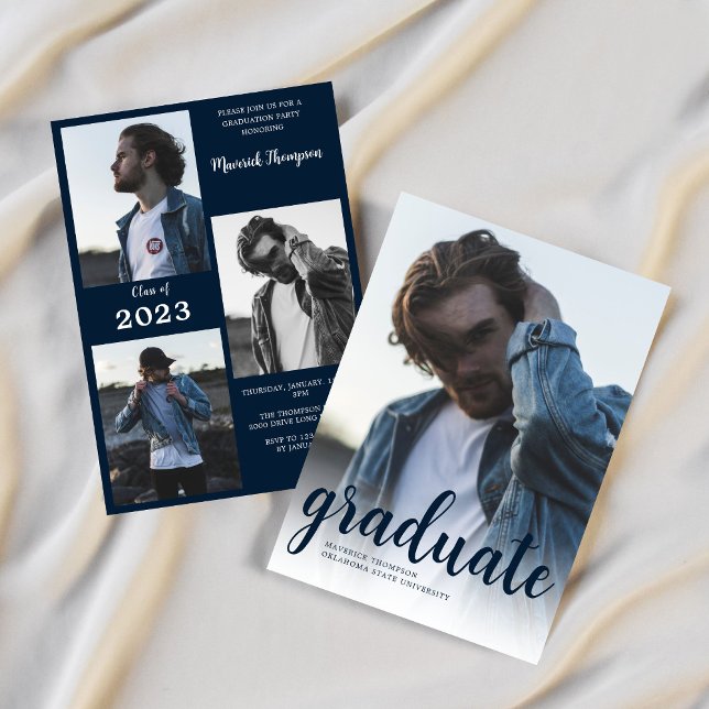 Invitación Moderna fiesta de graduación de fotos azules de la (Subido por el creador)
