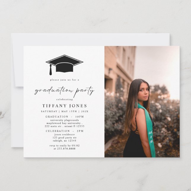 Invitación Moderna fiesta de graduación de fotos con guión de (Anverso)