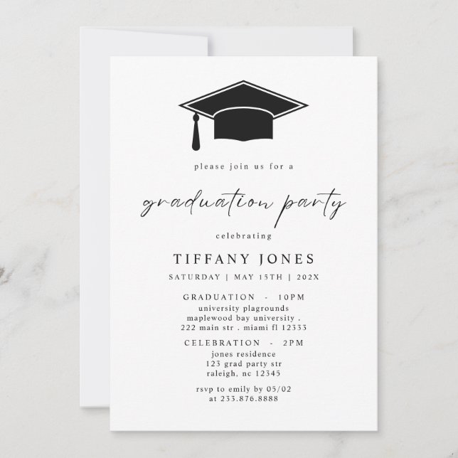 Invitación Moderna fiesta de graduación de fotos con guión de (Anverso)