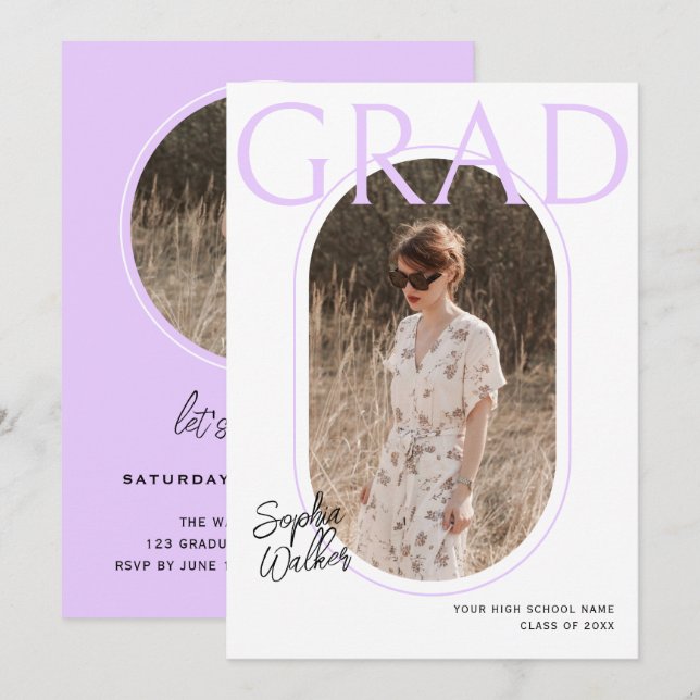 Invitación Moderna fiesta de graduación de fotos de escritura (Anverso / Reverso)