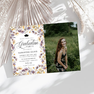 Invitación Moderna fiesta de graduación de fotos de flores si