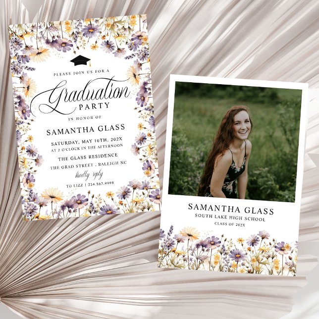 Invitación Moderna fiesta de graduación de fotos de flores si (Subido por el creador)