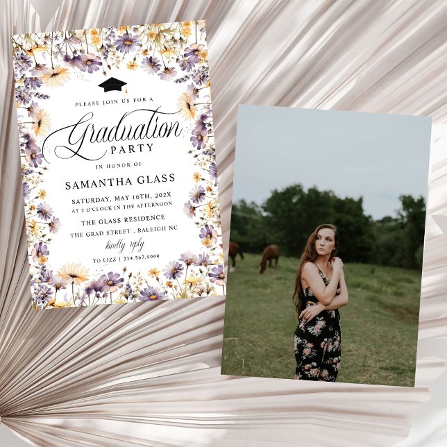 Invitación Moderna fiesta de graduación de fotos de flores si (Subido por el creador)
