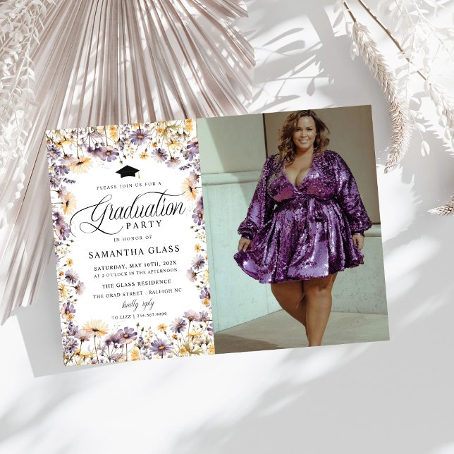 Invitación Moderna fiesta de graduación de fotos de flores si (Subido por el creador)