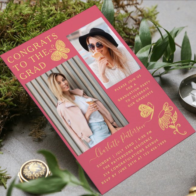 Invitación Moderna fiesta de graduación de fotos de mariposa  (Subido por el creador)