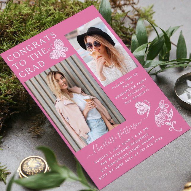 Invitación Moderna fiesta de graduación de fotos de mariposa  (Subido por el creador)