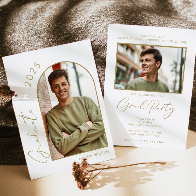 Invitación Moderna fiesta de graduación de fotos de oro blanc (Subido por el creador)
