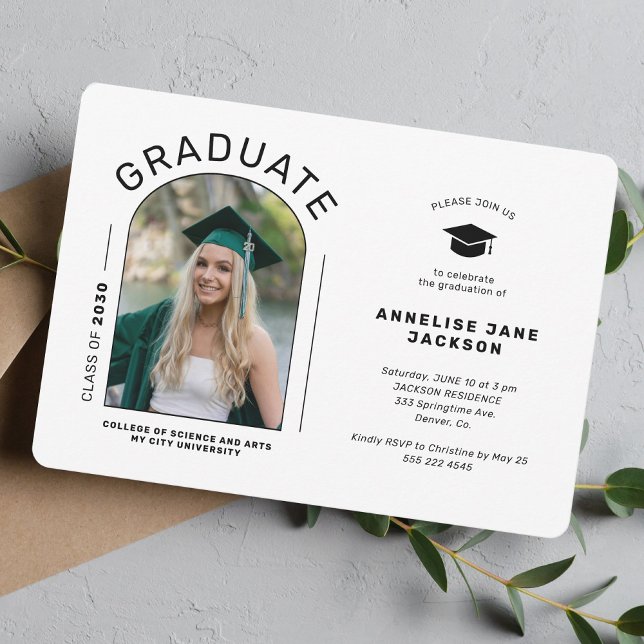 Invitación Moderna fiesta de graduación de fotos en arco (Subido por el creador)