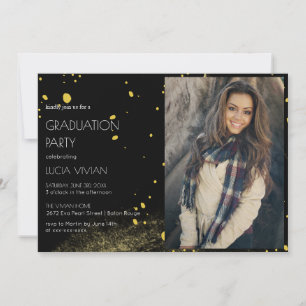 Invitación Moderna fiesta de graduación de fotos en negro dor