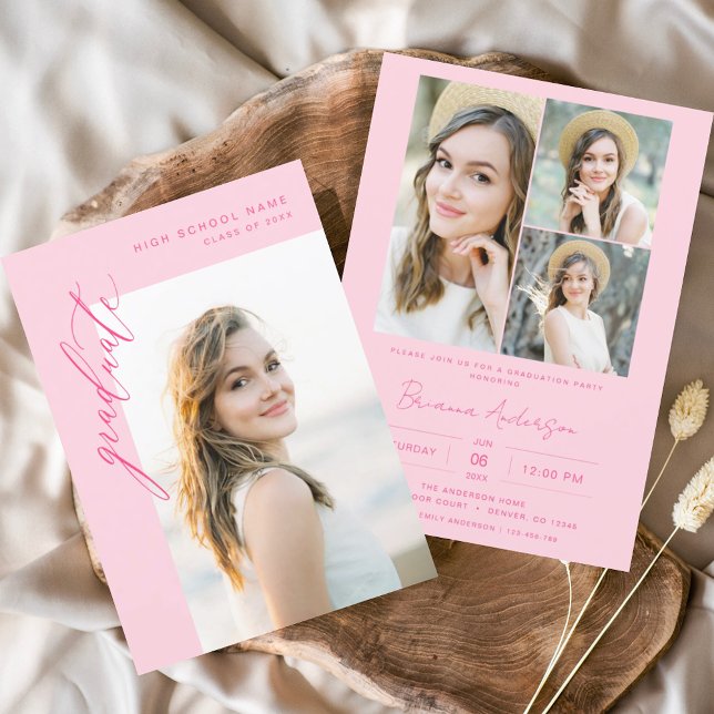 Invitación Moderna fiesta de graduación de fotos en rosa cali (Subido por el creador)