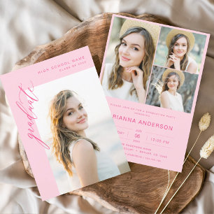 Invitación Moderna fiesta de graduación de fotos en rosa cali