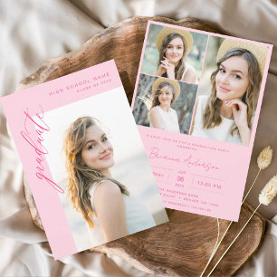Invitación Moderna fiesta de graduación de fotos en rosa cali